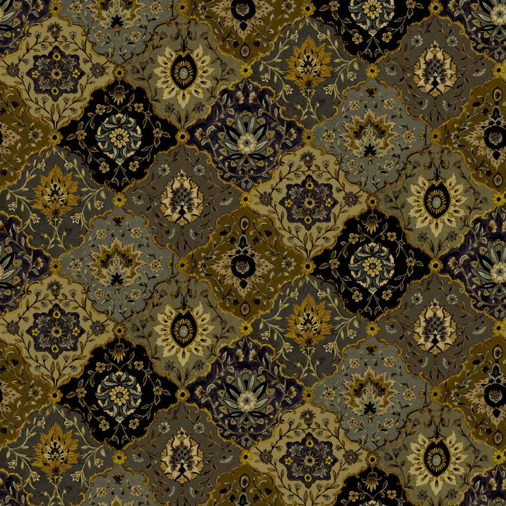 Mallion & Knowles Kashmir Charcoal/Gold Fire Retardant Curtains