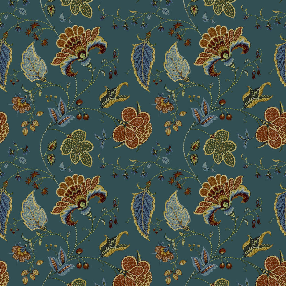 Mallion & Knowles Varanasi Teal Fire Retardant Curtains