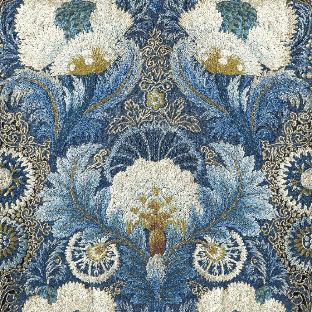 Mallion & Knowles Tapestry Sapphire Fire Retardant Curtains texture detail