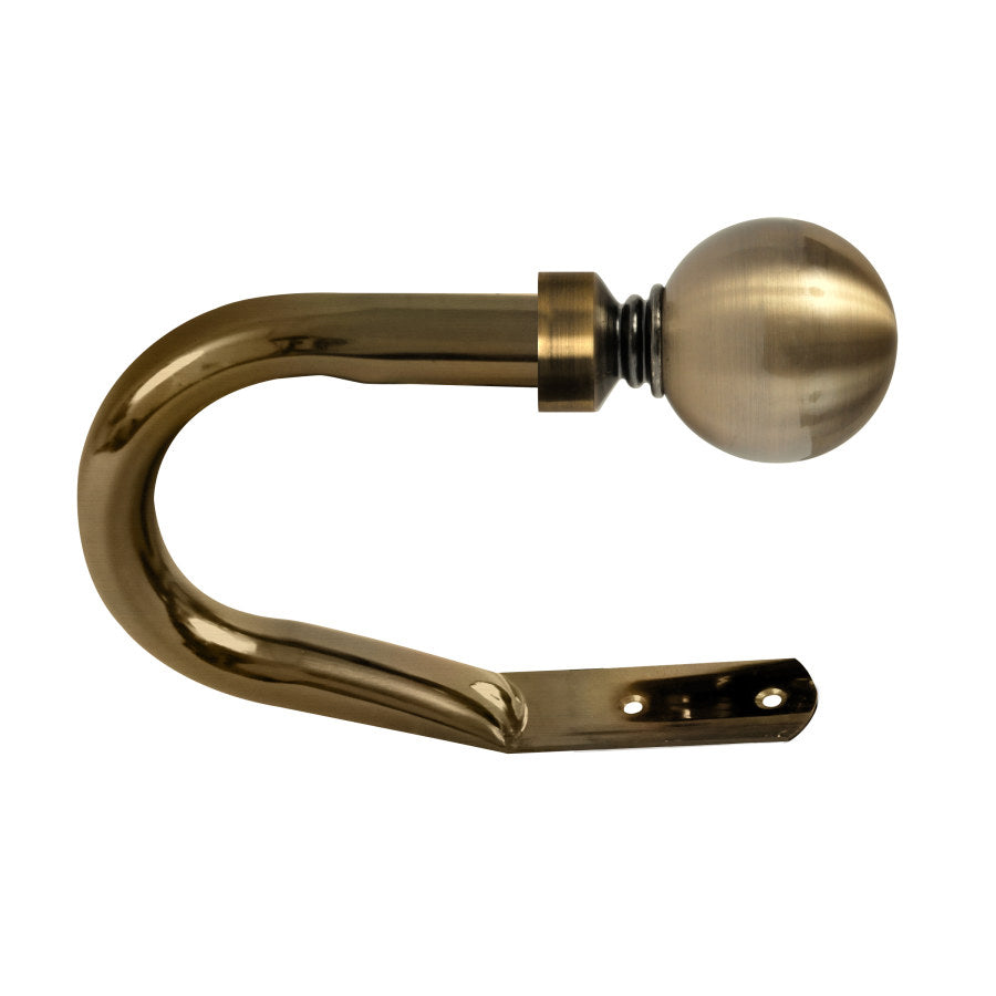 Metal Curtain Holdback - 28mm Ball finial - Antique Brass