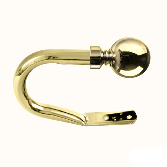 Metal Curtain Holdback - 28mm Ball finial - Polished Brass