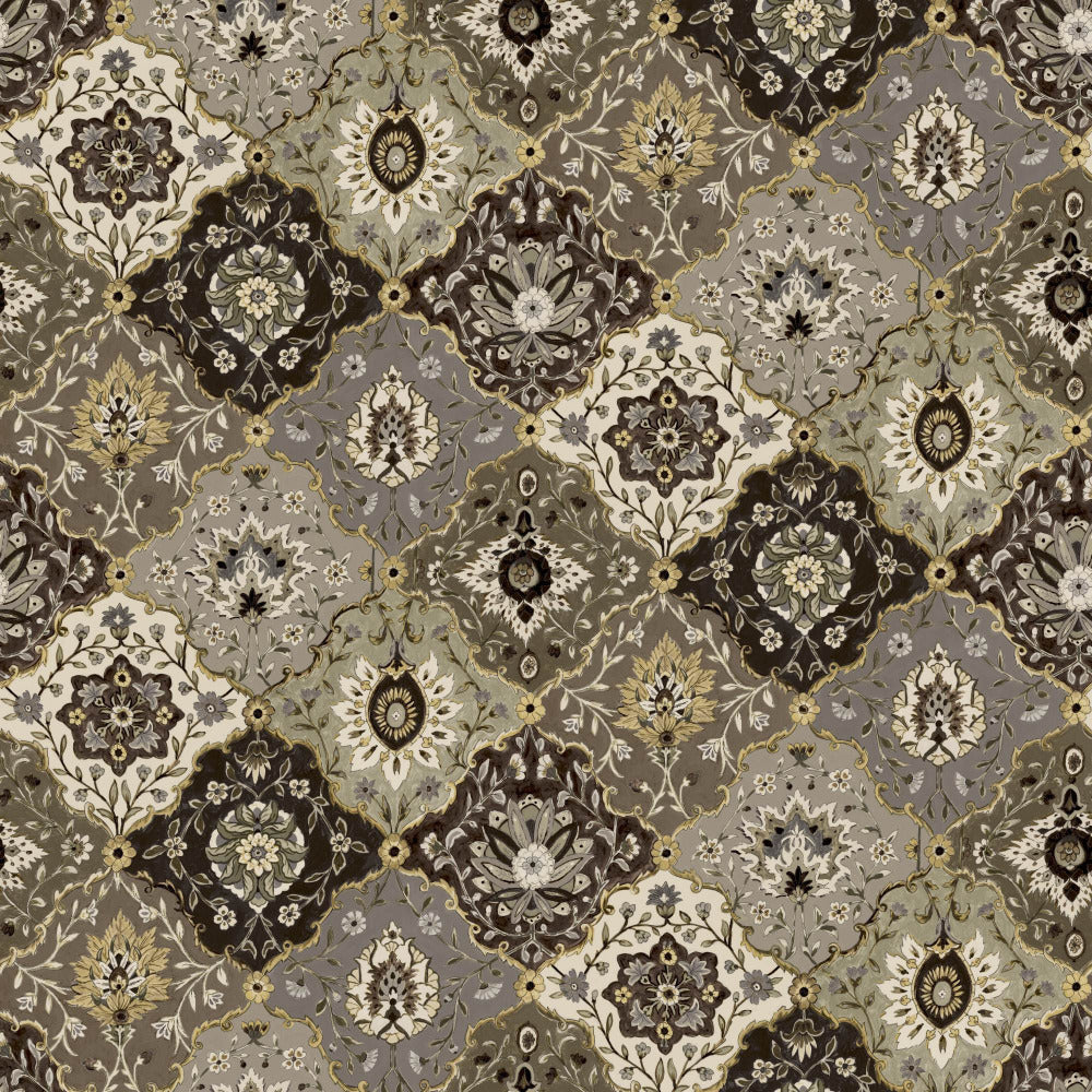 Mallion & Knowles Kashmir Coco/Taupe Fire Retardant Curtains