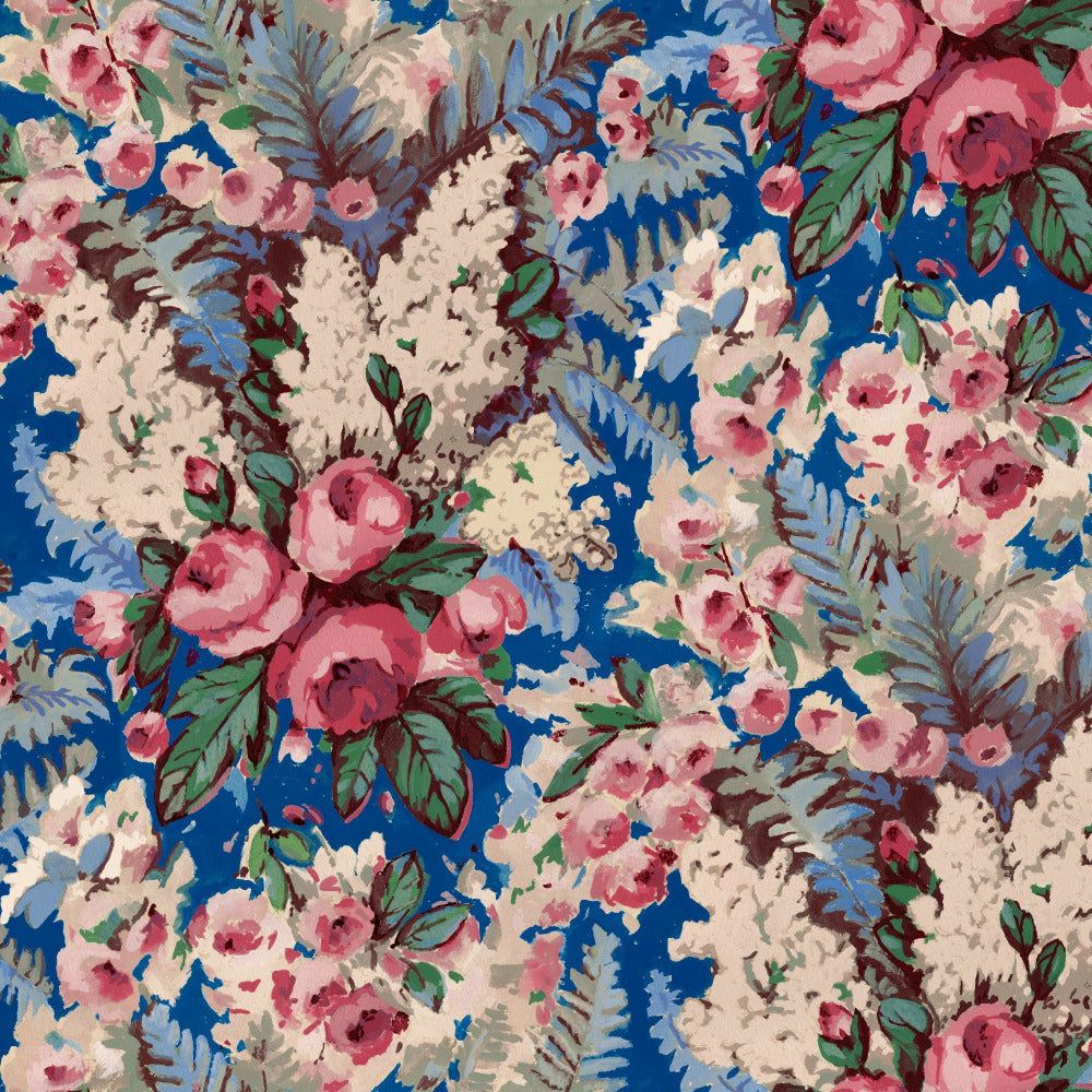 Mallion & Knowles Rose Bower Sapphire Fire Retardant Curtains texture detail