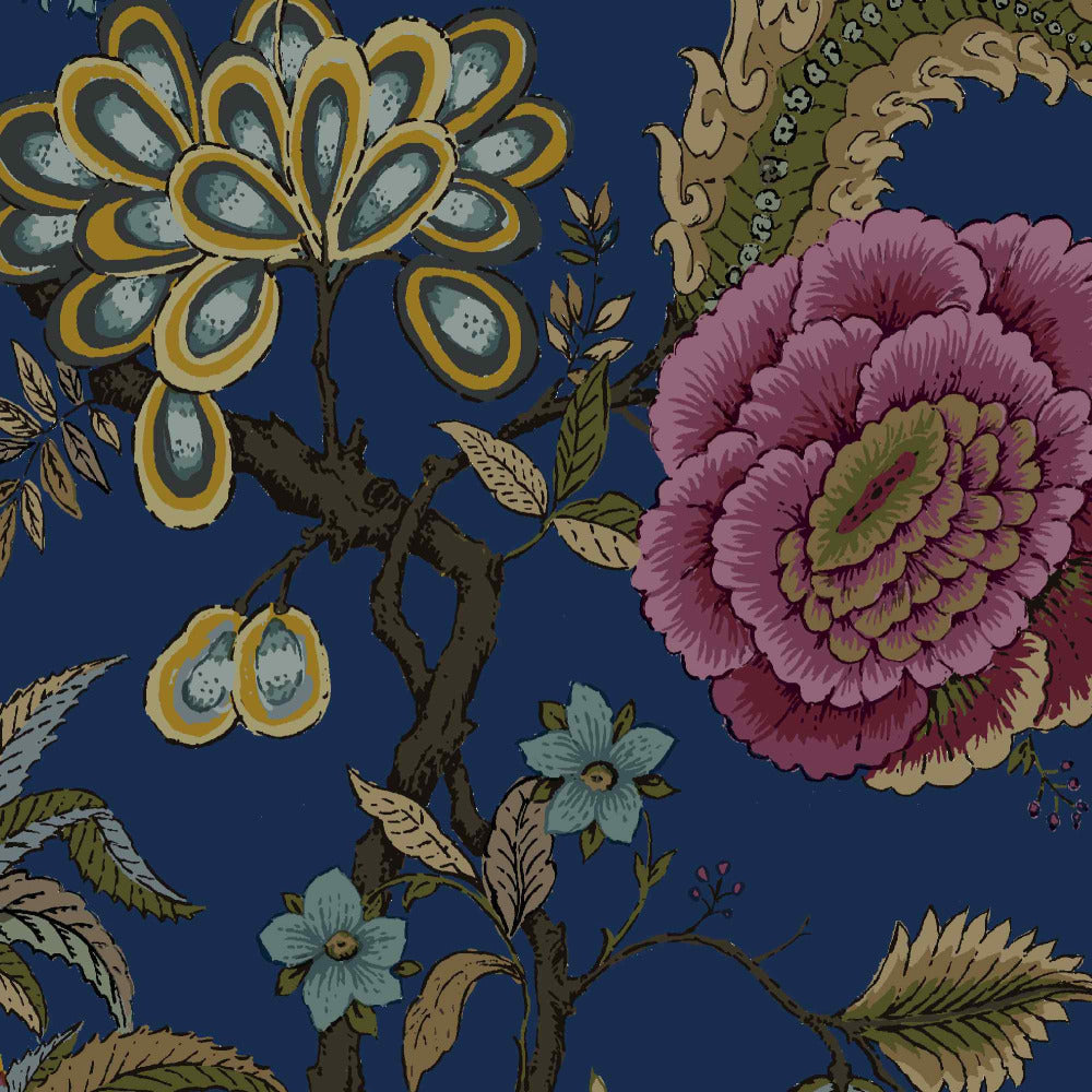 Mallion & Knowles Pompadour Navy Fire Retardant Curtains texture detail