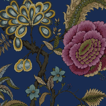 Mallion & Knowles Pompadour Navy Fire Retardant Curtains texture detail