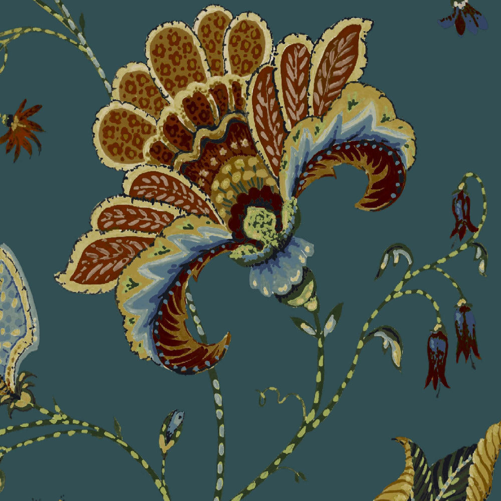 Mallion & Knowles Varanasi Teal Fire Retardant Curtains texture detail