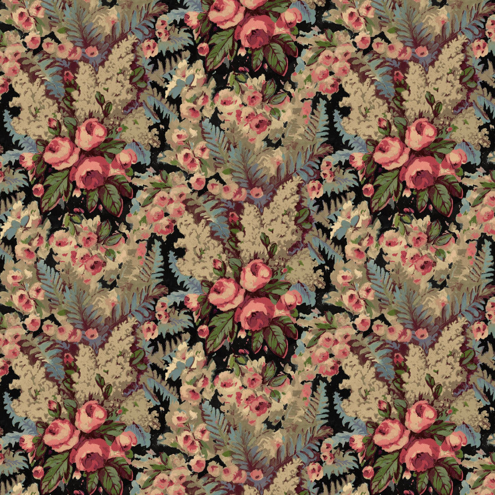 Mallion & Knowles Rose Bower Midnight Fire Retardant Curtains