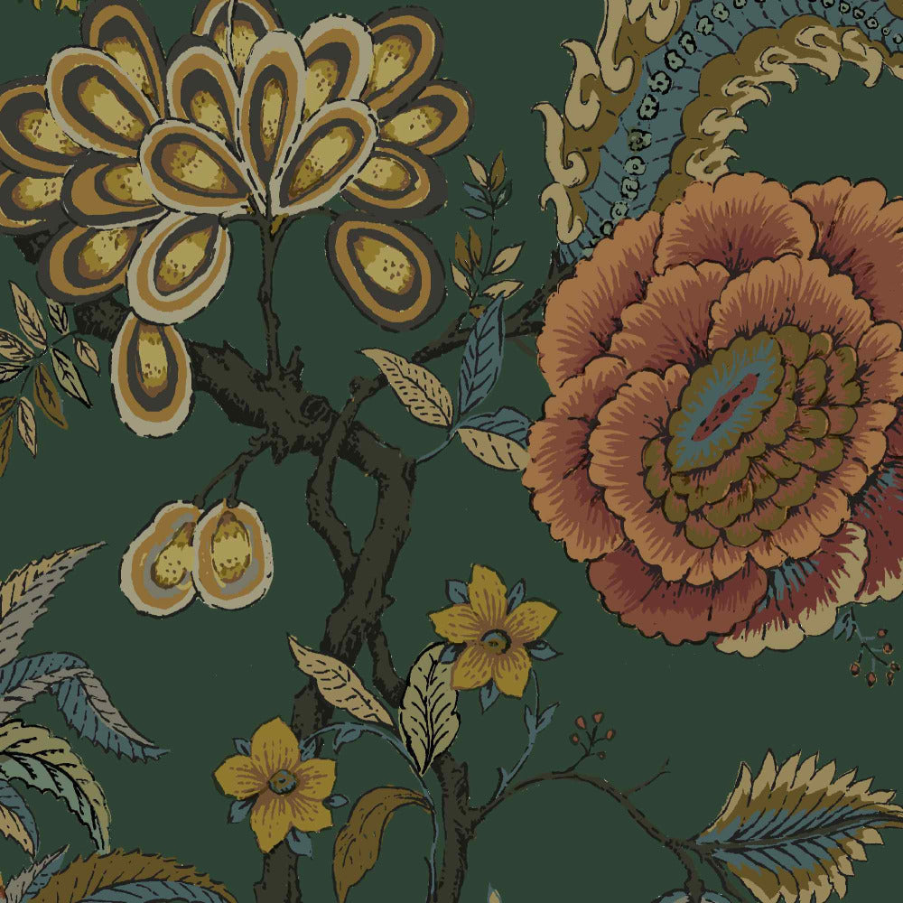 Mallion & Knowles Pompadour Forest Fire Retardant Curtains texture detail