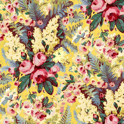 Mallion & Knowles Rose Bower Yellow Fire Retardant Curtains texture detail