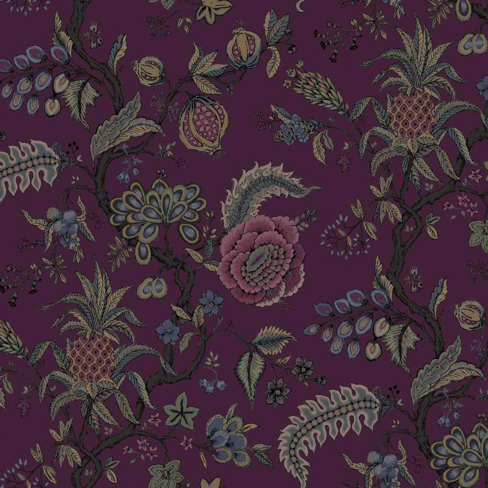 Mallion & Knowles Pompadour Mulberry Fire Retardant Curtains