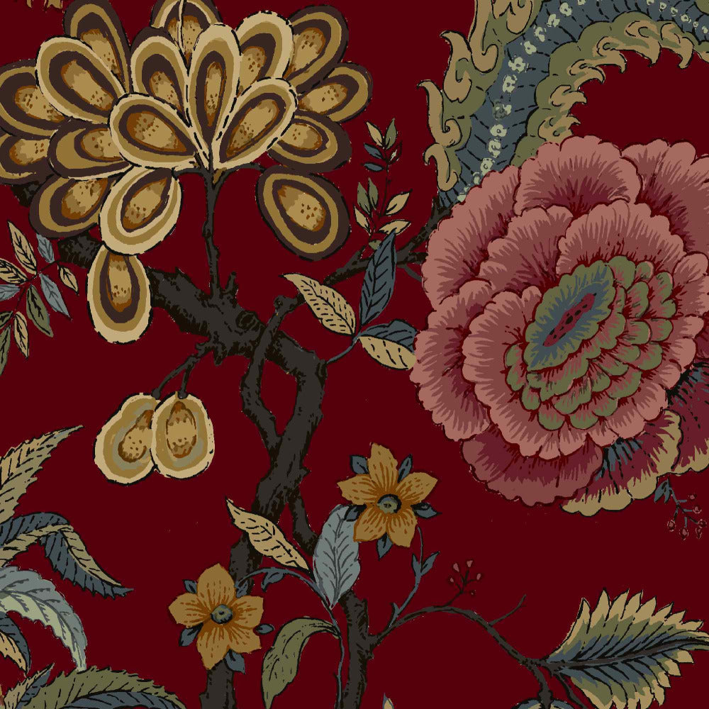 Mallion & Knowles Pompadour Lacquer Red Fire Retardant Curtains texture detail