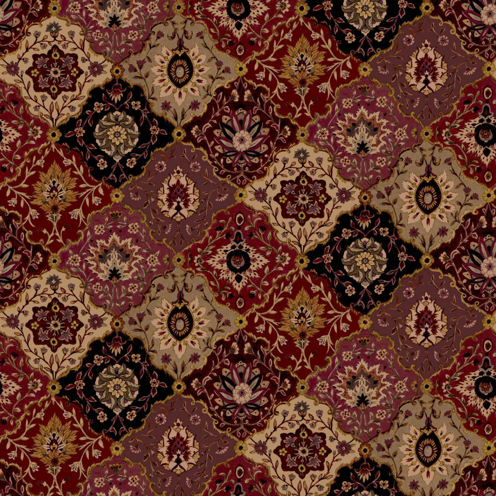 Mallion & Knowles Kashmir Crimson/Berry Fire Retardant Curtains