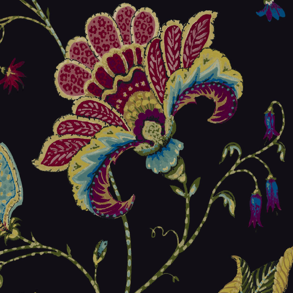Mallion & Knowles Varanasi Jet Chintz Fire Retardant Curtains texture detail