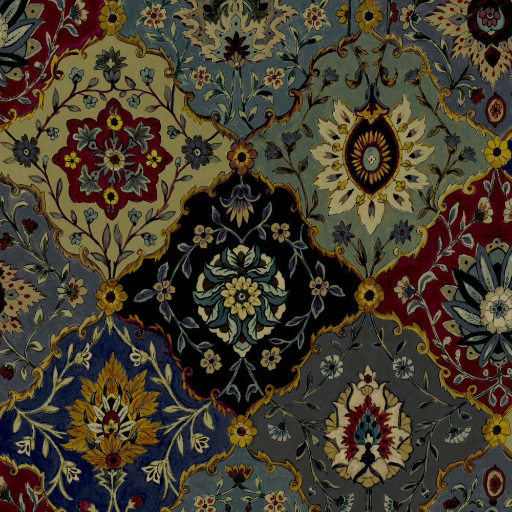 Mallion & Knowles Kashmir Ruby/Sapphire Fire Retardant Curtains texture detail