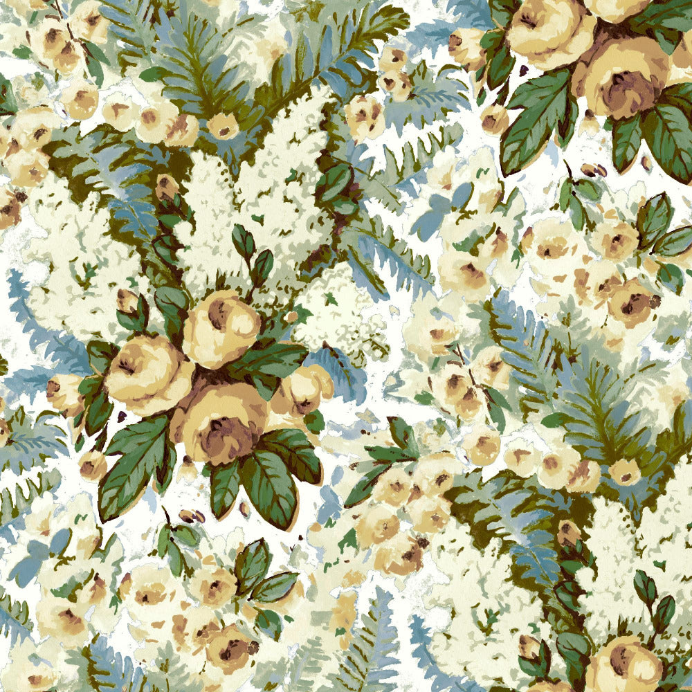 Mallion & Knowles Rose Bower Lemon Fire Retardant Curtains texture detail