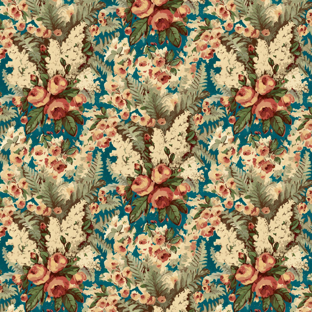 Mallion & Knowles Rose Bower Jade Fire Retardant Curtains