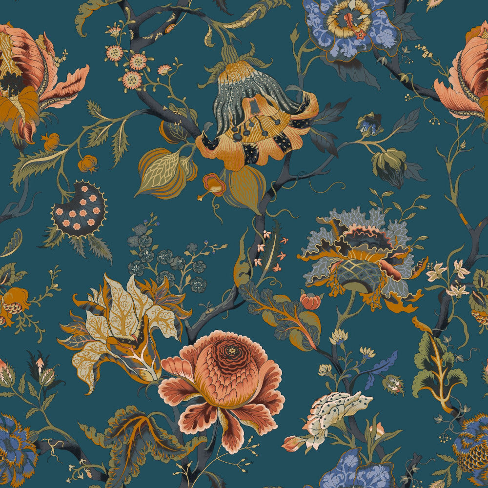 Mallion & Knowles Athena Teal Fire Retardant Curtains texture detail