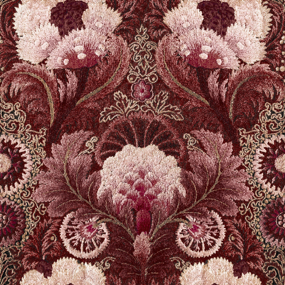Mallion & Knowles Tapestry Wine Fire Retardant Curtains texture detail