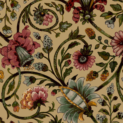 Mallion & Knowles Baroda Scarlet/Gold Fire Retardant Curtains texture detail