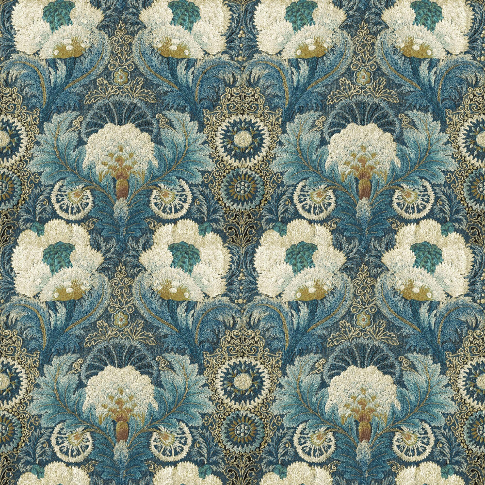 Mallion & Knowles Tapestry Teal Fire Retardant Curtains