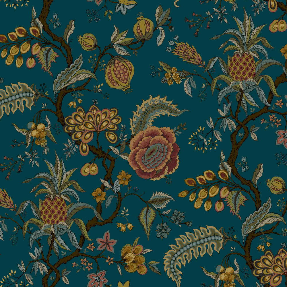 Mallion & Knowles Pompadour Teal Fire Retardant Curtains
