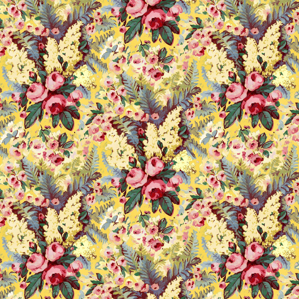 Mallion & Knowles Rose Bower Yellow Fire Retardant Curtains