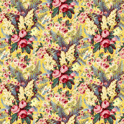 Mallion & Knowles Rose Bower Yellow Fire Retardant Curtains