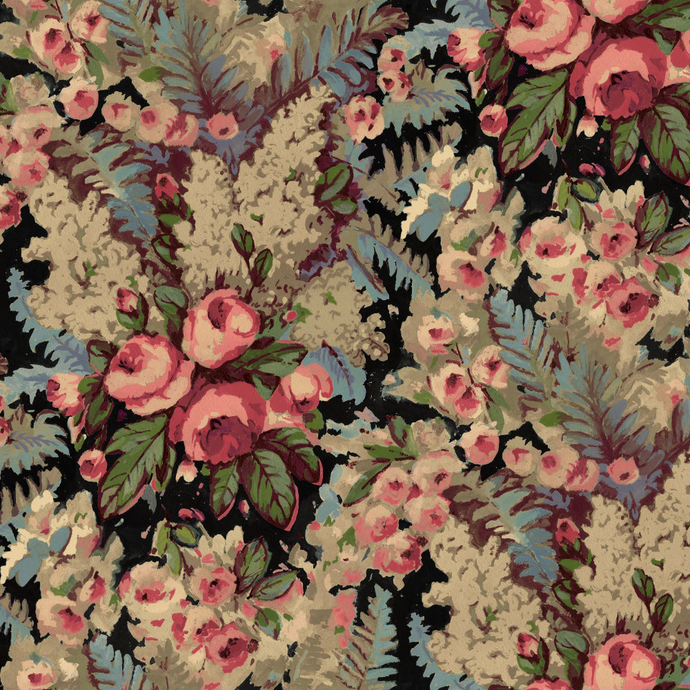 Mallion & Knowles Rose Bower Midnight Fire Retardant Curtains texture detail