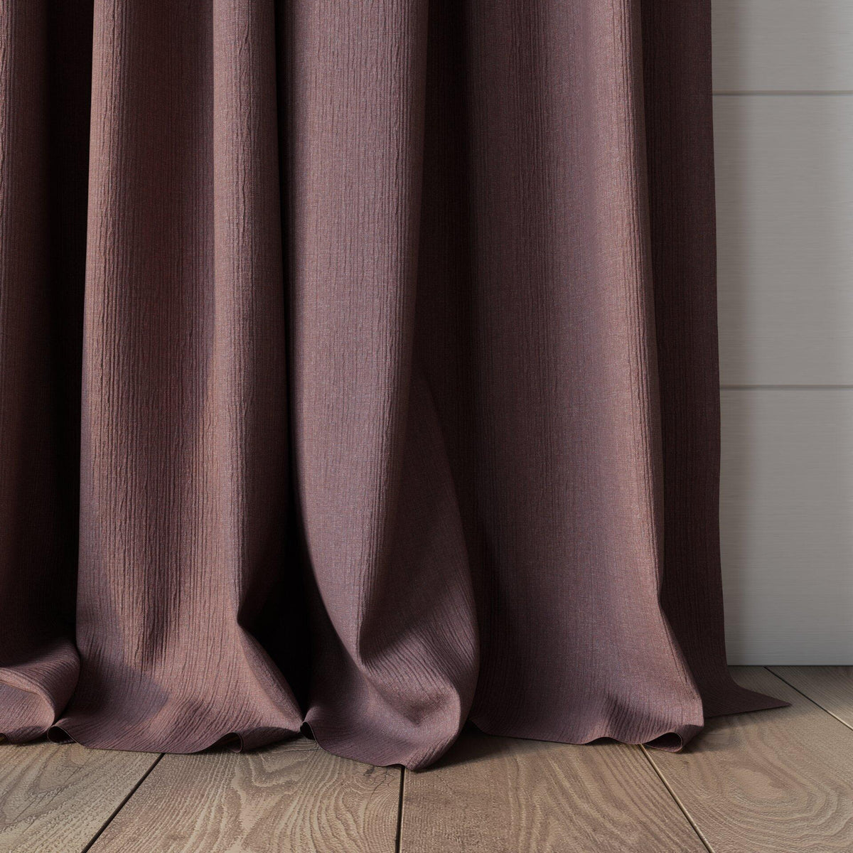 Sekers Glamis Mauve fire retardant curtain fabric made-up curtain