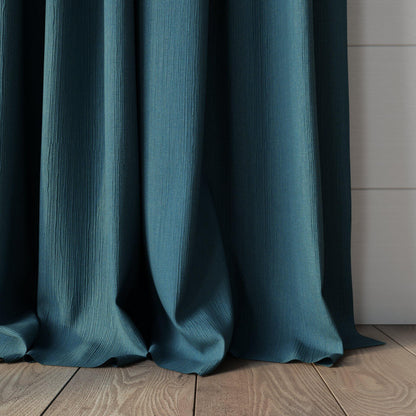 Sekers Glamis Azure fire retardant curtain fabric made-up curtain