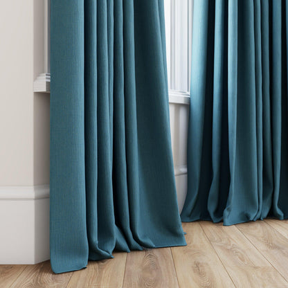 Sekers Glamis Azure fire retardant curtain fabric made-up curtain