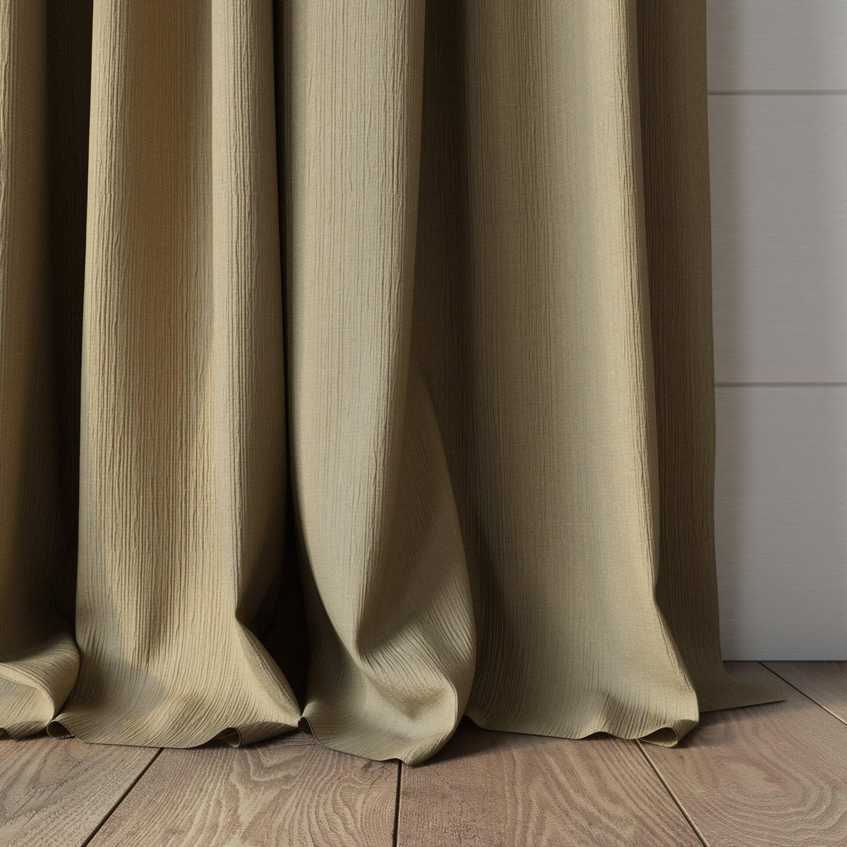 Sekers Glamis Almond fire retardant curtain fabric made-up curtain