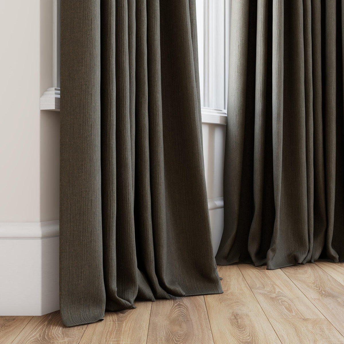 Sekers Glamis Cappuccino fire retardant curtain fabric made-up curtain