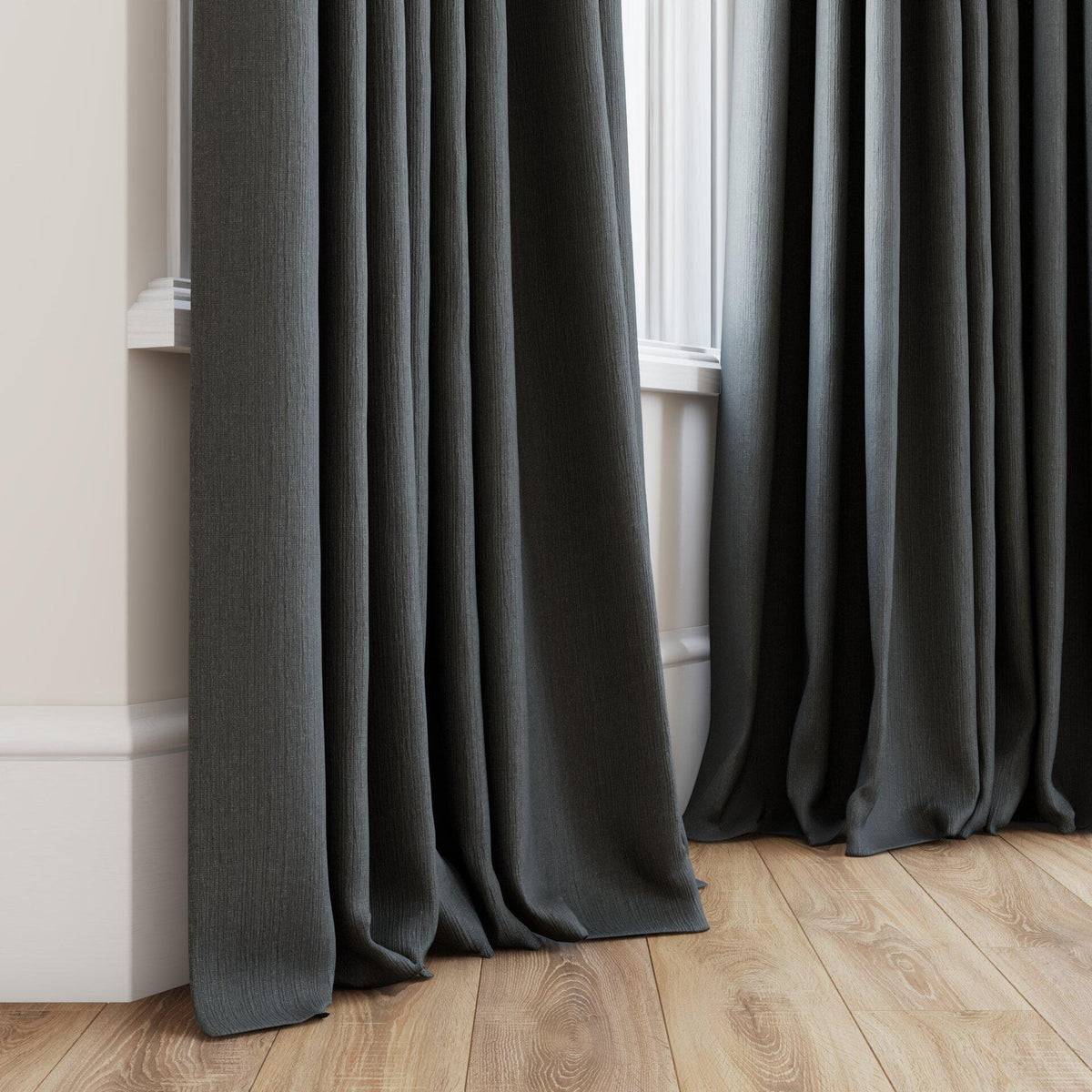 Sekers Glamis Shale fire retardant curtain fabric made-up curtain