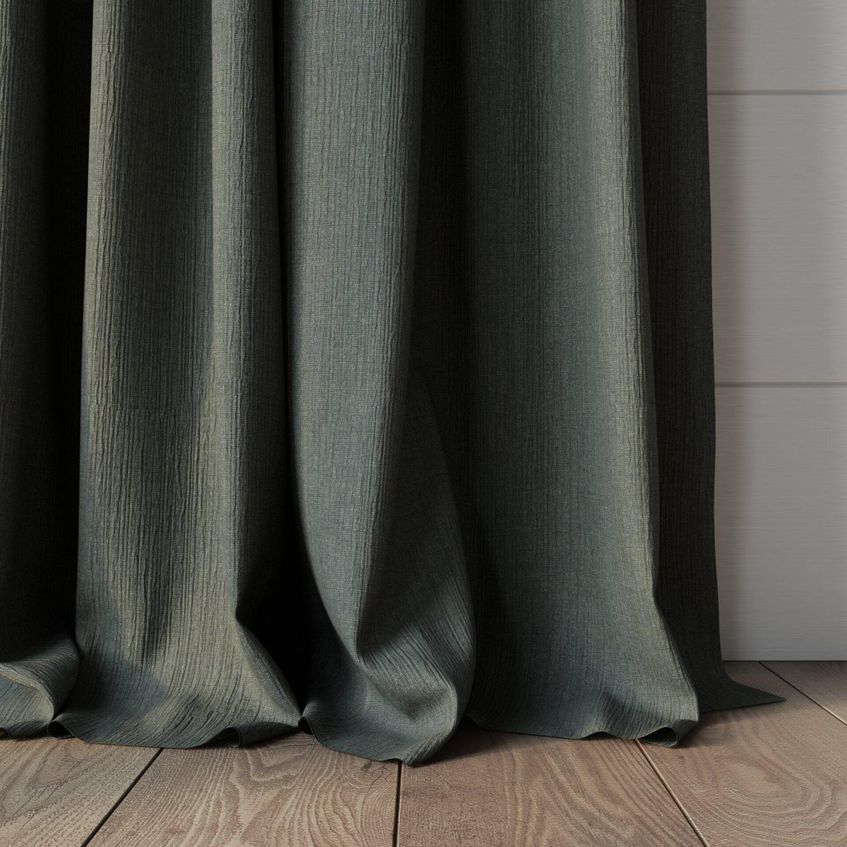 Sekers Glamis Steeple Grey fire retardant curtain fabric made-up curtain