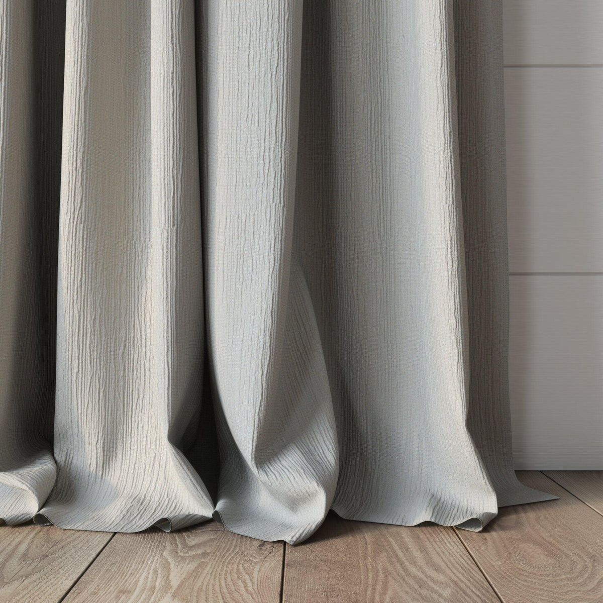 Sekers Glamis Ecru fire retardant curtain fabric made-up curtain