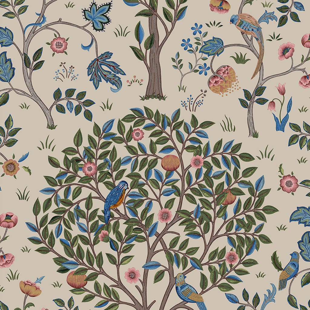 Panaz Kelmscott Tree A07 Woad Wine Fire Retardant Curtains