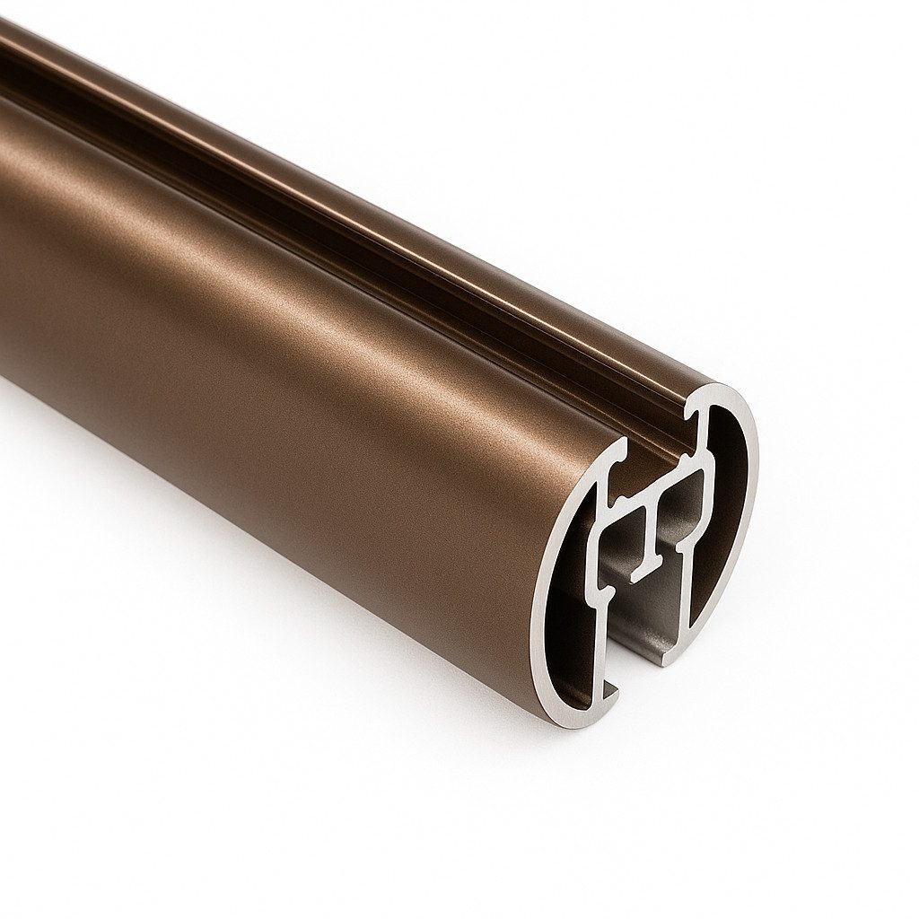 Motiva Round Corded curtain track in antique brass – installed view