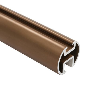 Motiva Round contract curtain track in antique brass with extendable wall bracket – standard gliders