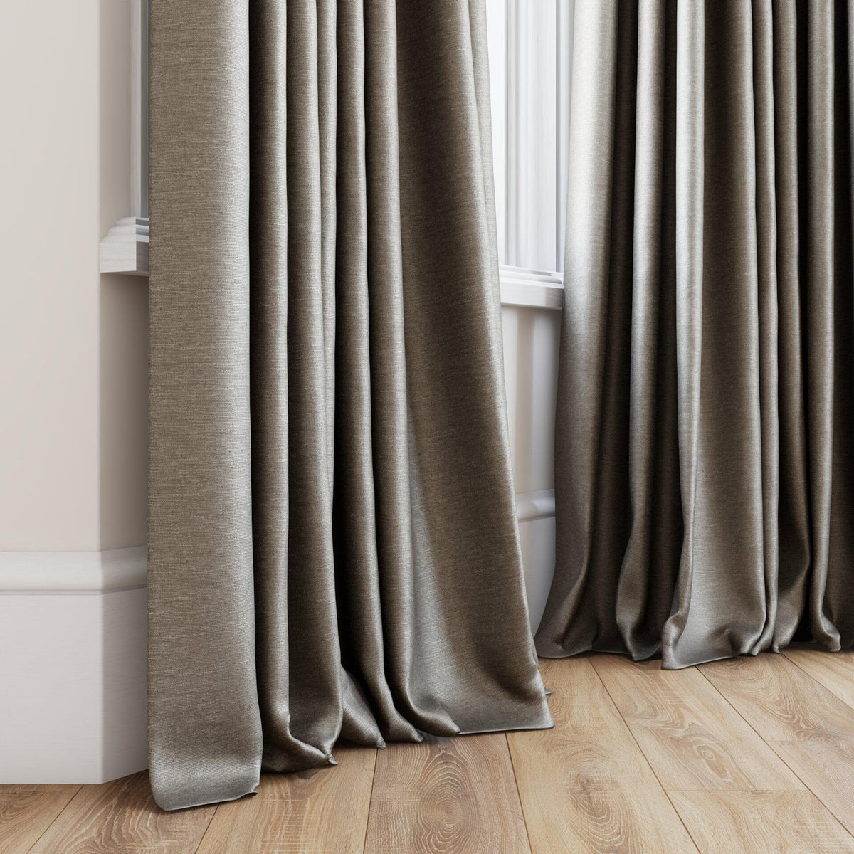 Sekers Riviera Taupe fire retardant curtain fabric, view 3