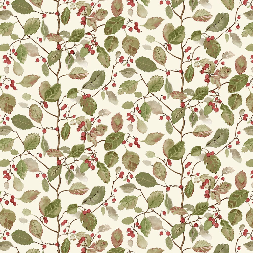 Panaz Woodland Berries D12 Rosehip Moss Fire Retardant Curtains