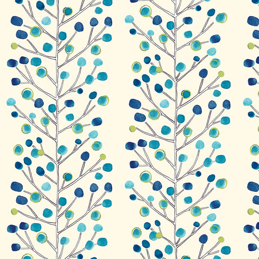 Panaz Berry Tree A34 Peacock Powder Blue Lime Neutral Fire Retardant Curtains