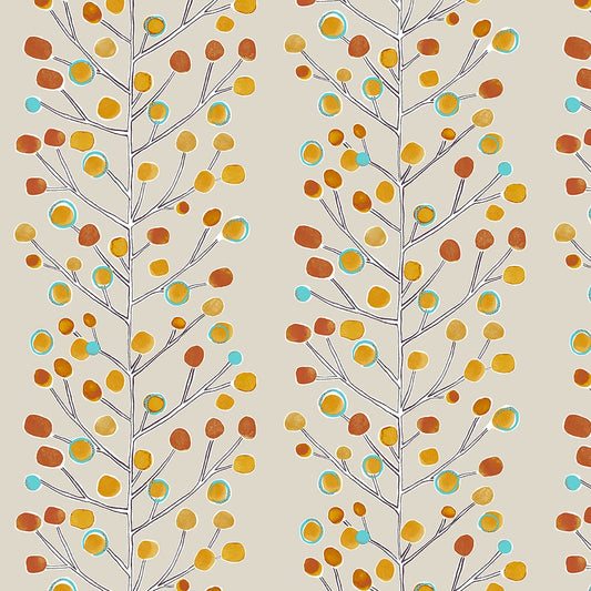 Panaz Berry Tree D18 Neutral Tangerine Powder Blue Lemon Fire Retardant Curtains