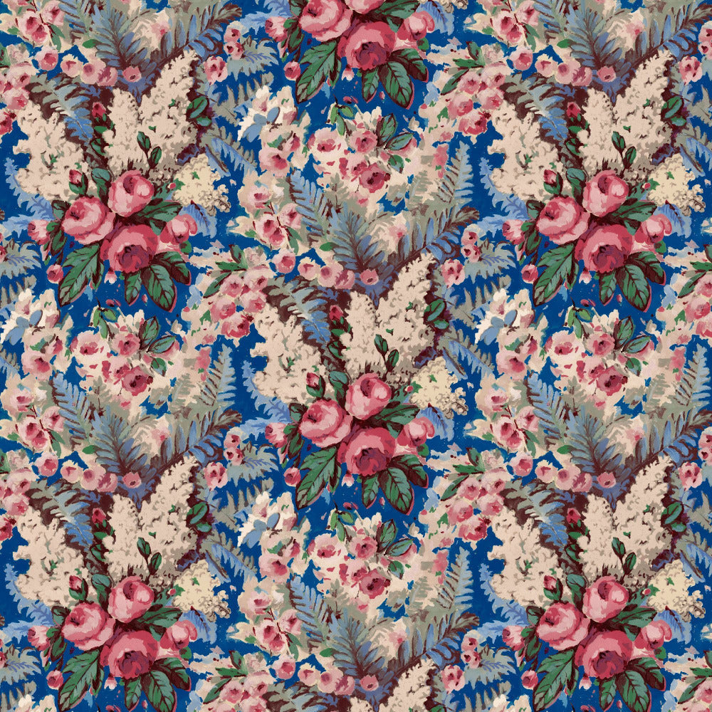 Mallion & Knowles Rose Bower Sapphire Fire Retardant Curtains