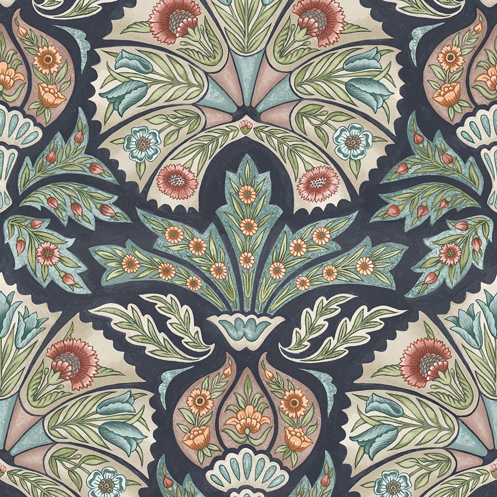 ILIV Arabesque Dark Navy Fire Retardant Curtains