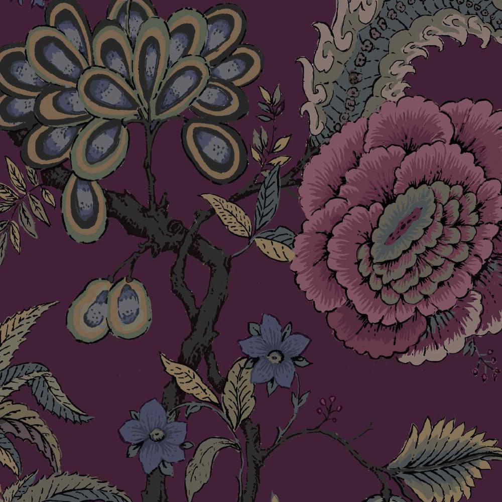 Mallion & Knowles Pompadour Mulberry Fire Retardant Curtains texture detail