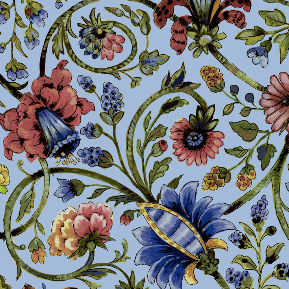 Mallion & Knowles Baroda Chintz/Sky Fire Retardant Curtains texture detail