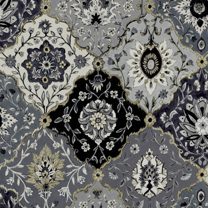 Mallion & Knowles Kashmir Charcoal/Silver Fire Retardant Curtains texture detail