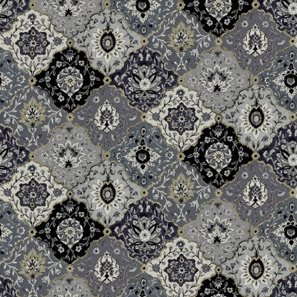 Mallion & Knowles Kashmir Charcoal/Silver Fire Retardant Curtains