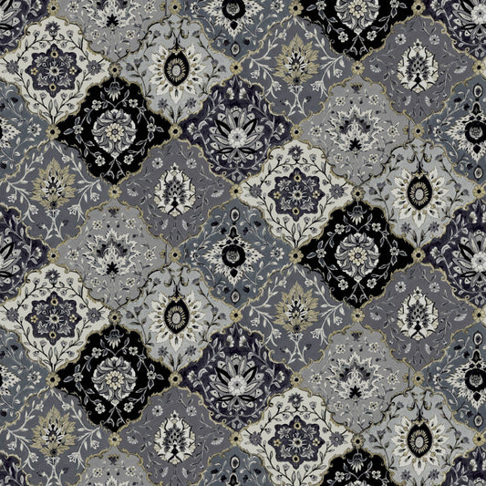 Mallion & Knowles Kashmir Charcoal/Silver Fire Retardant Curtains